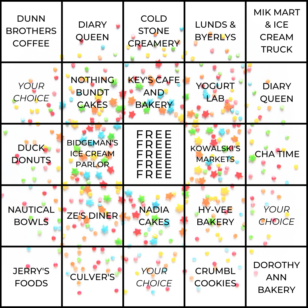 Sweet Treat Bingo Sheet