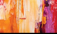 Orange, yellow, red and purple paint on a canvas.