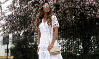 Maria Vizuete, of the blog Mia Mia Mine, poses in a white lace dress