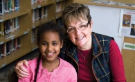 Student Erena Belai with her Project GO pillow partner, Barbara Towler, at Newport Elementary School.