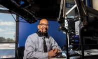 Broadcaster Freddie Bell in the studio.