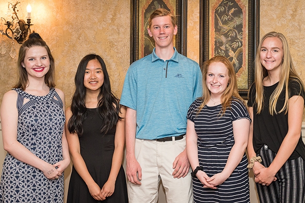 Scholarship recipients Lauren Kramer, Kayla Chan, Joseph Duncan, Megan Danley and Shelby Domagala at the 33rd annual Woodbury Area Chamber of Commerce golf tournament