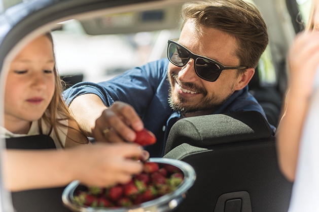 Eating strawberries in the car