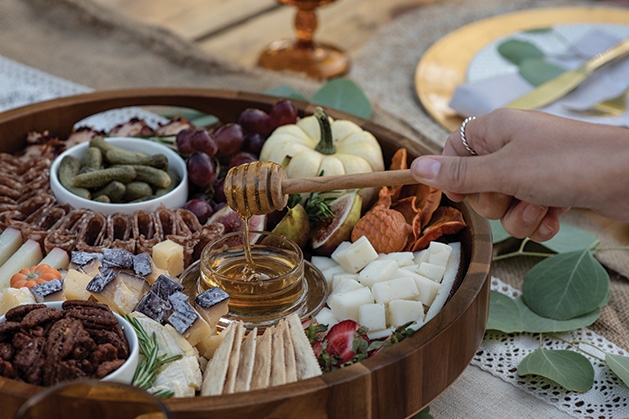 A beautifully arranged cheese board