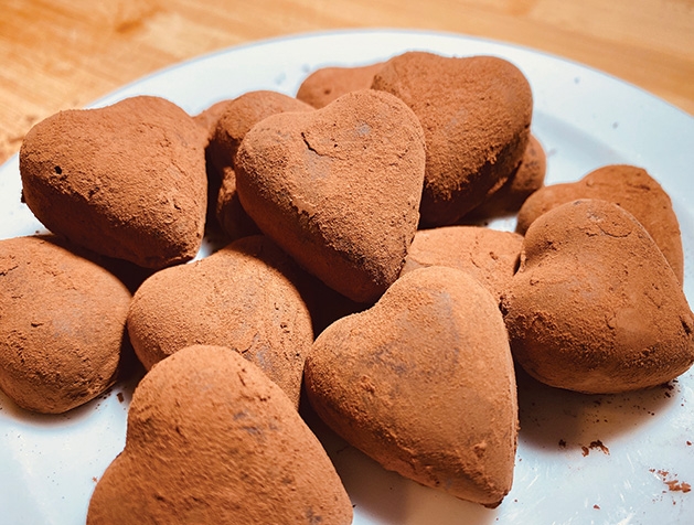 Heart-shaped chocolate truffles