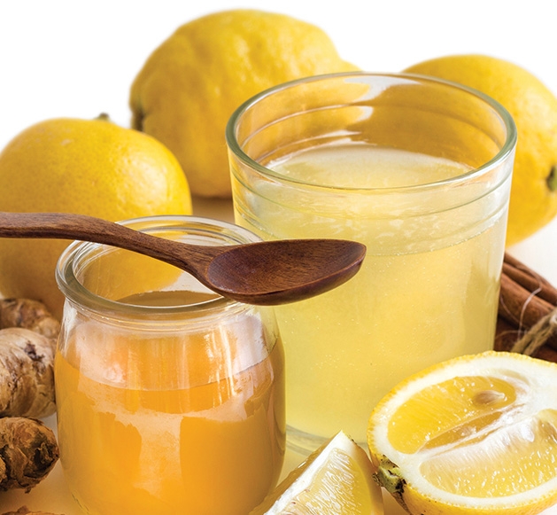 A tea to cure colds made from lemon, honey, ginger and other ingredients