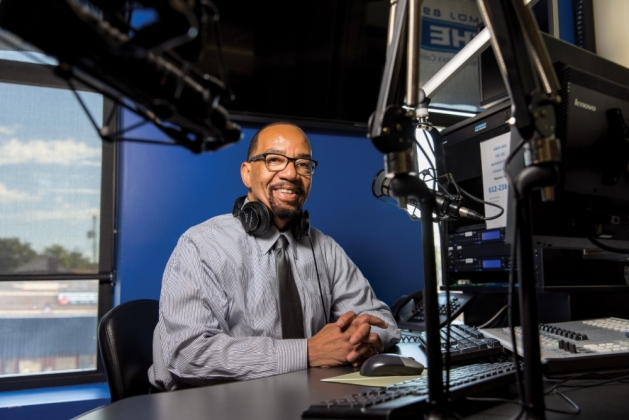 Broadcaster Freddie Bell in the studio.