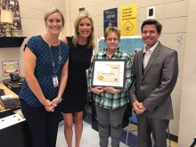 Woodbury High School principal Sarah Sorenson-Wagner, WCCO anchor Kim Johnson, Chris Dease and Keith Jacobus