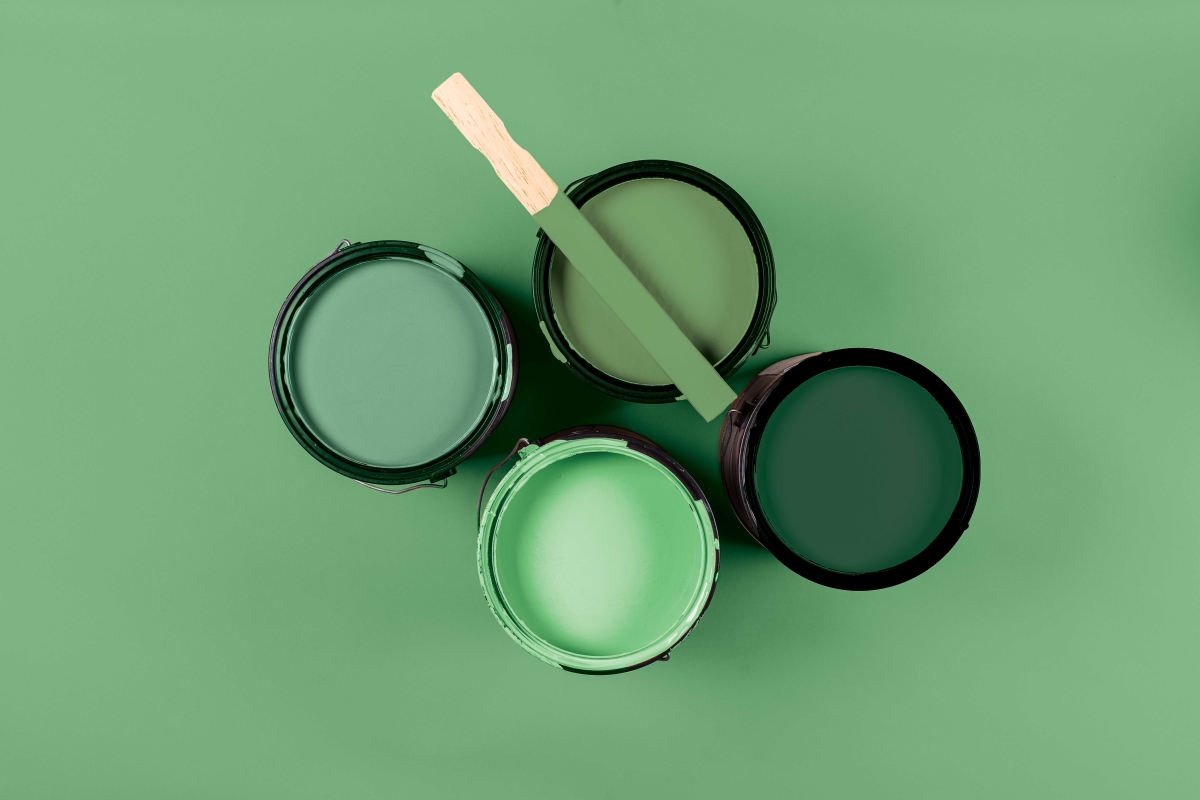 Shades of green paint by Hirshfield’s.