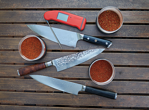 Hatori Kitchen knives and Thermapen Mk4 meat thermometer.