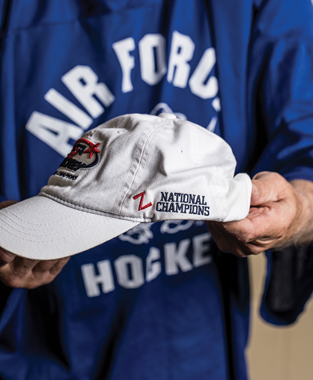 One of Kim Newman's USA Hockey over-60 championship hats.